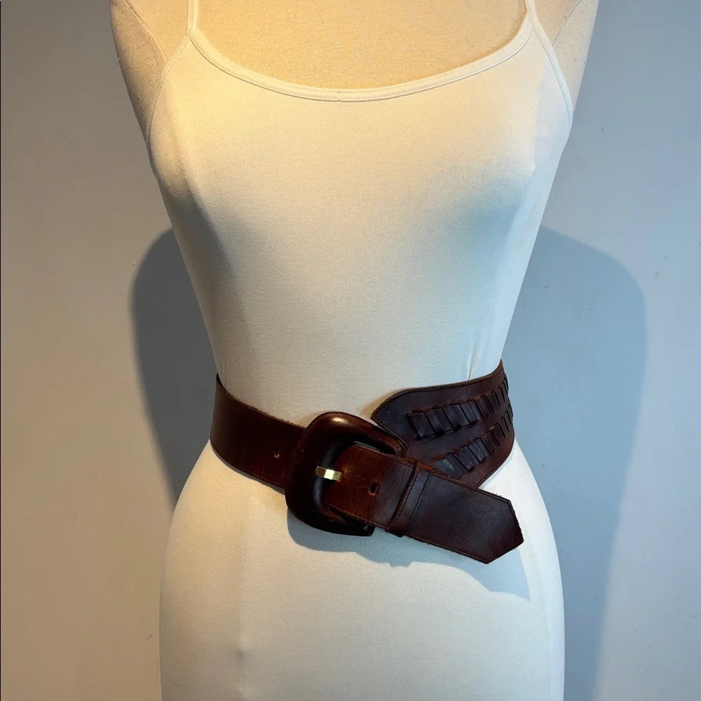 Vintage Bretton’s brown asymmetrical leather belt size small - Picture 5 of 15